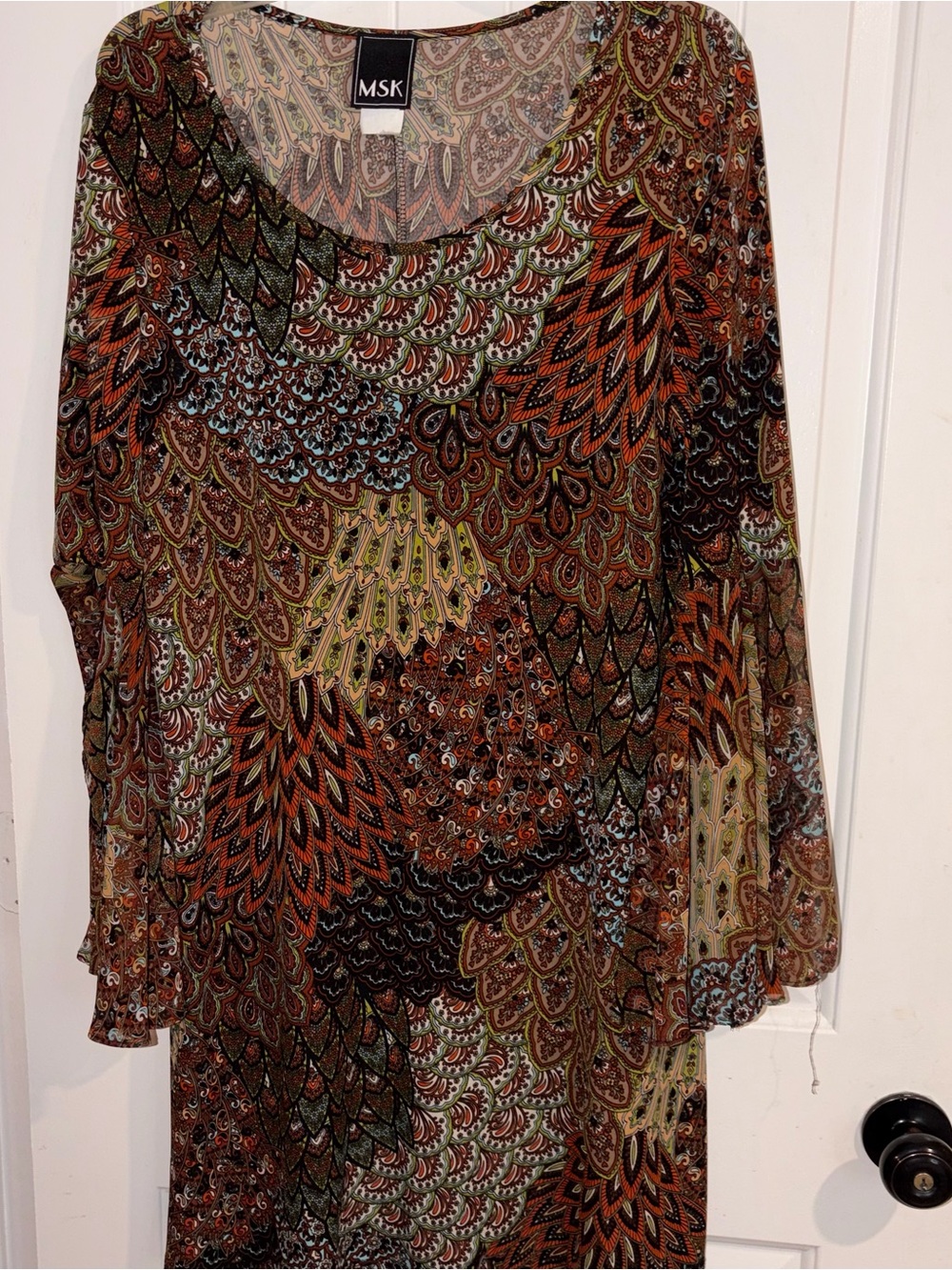 MSK Multicolor Paisley-Print Midi Dress in Orange, Brown & Green